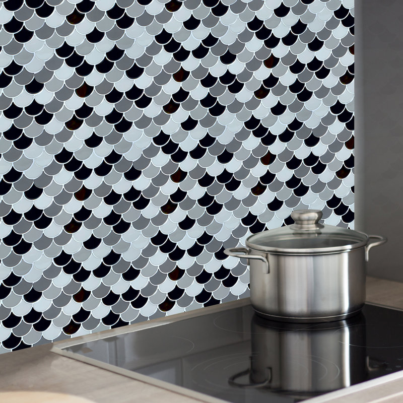 Simplify 10" x 10" PVC Peel & Stick Mosaic Tile in Scallop Gray Wayfair